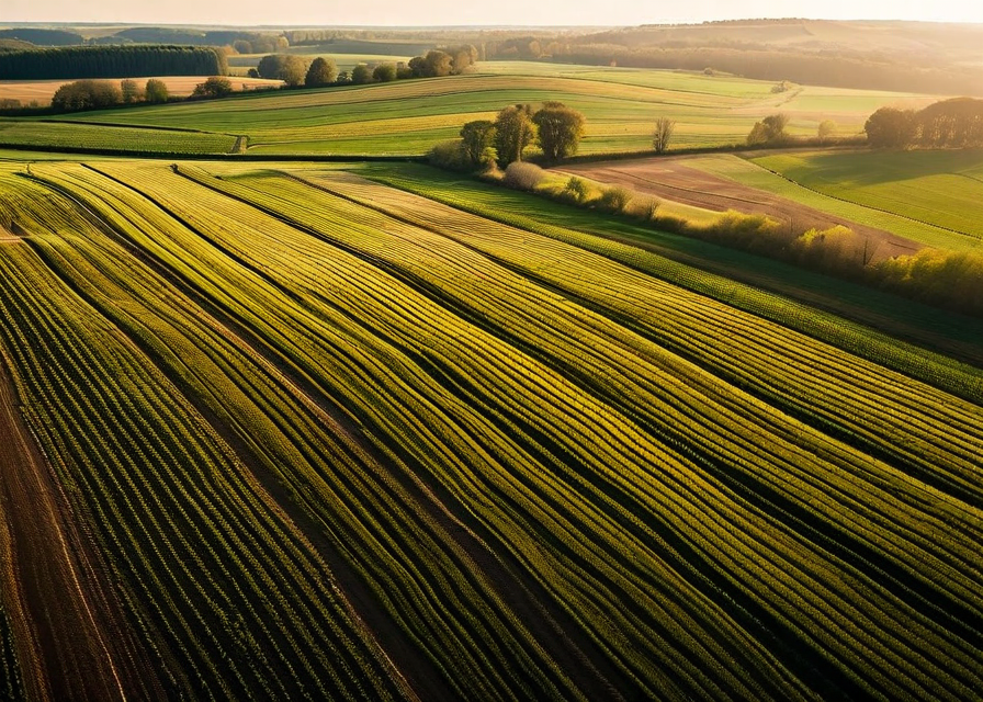Aerial view of agricultural research fields